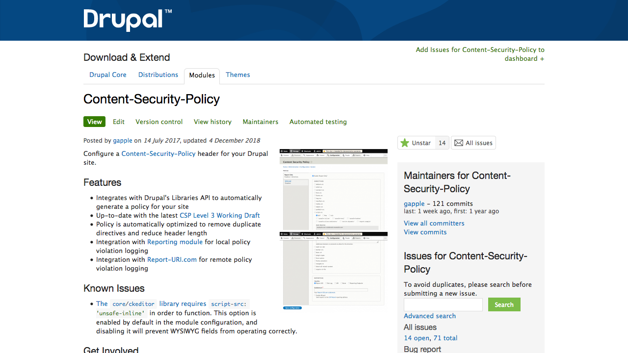 Project page for the content security policy module
