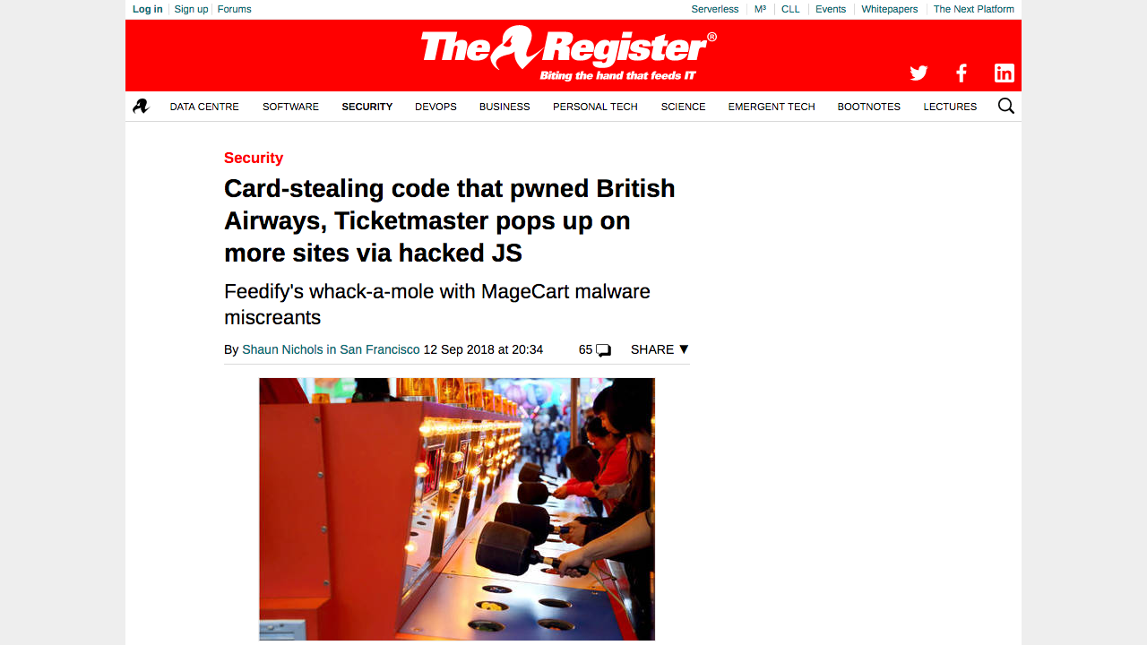 Article about credit card theft via JavaScript malware